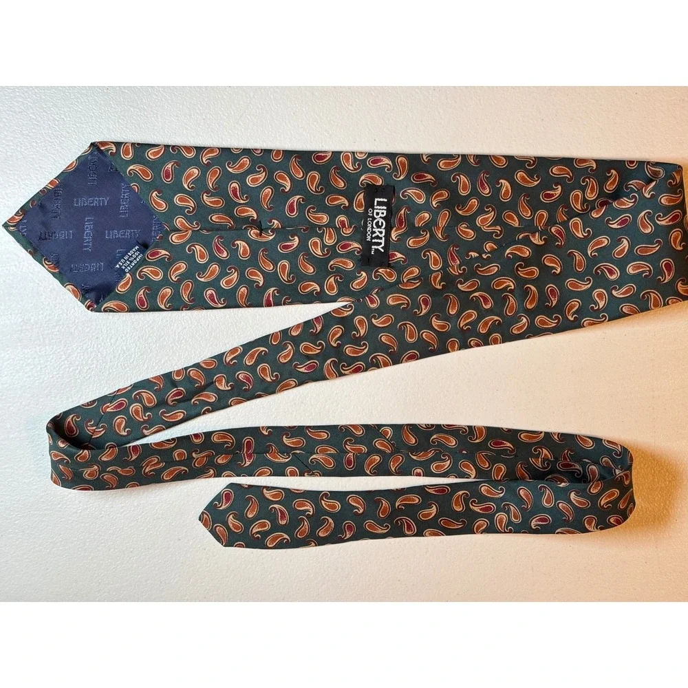 Liberty of London Silk Paisley Tie Green‎ Burgundy Orange Men's Necktie